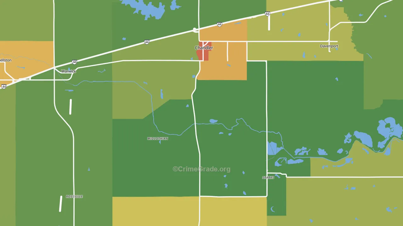 Lincoln County, OK Map of Burglary Rates