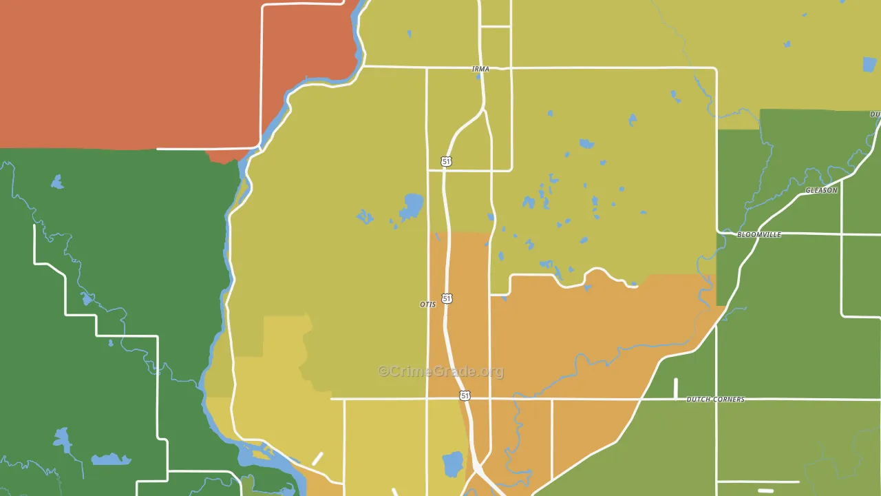 Lincoln County, WI Map of Burglary Rates