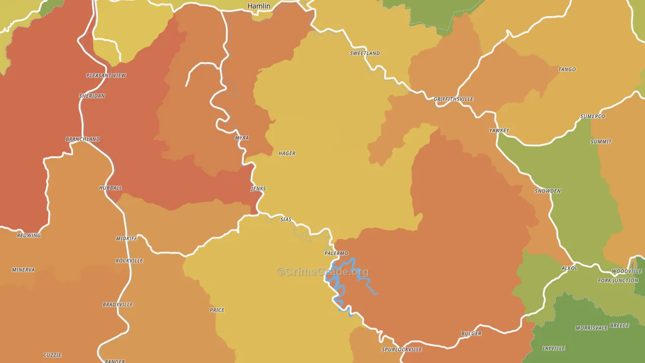 Lincoln County, WV Map of Burglary Rates