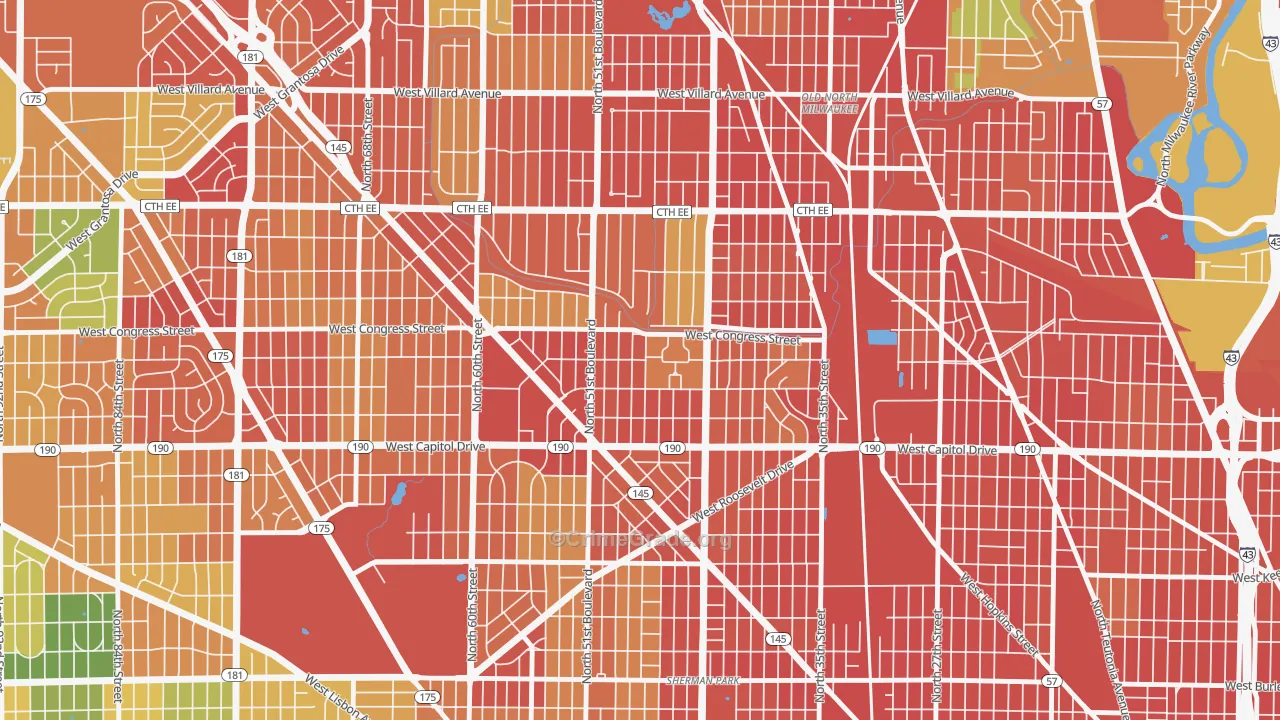 Lincoln Creek, Milwaukee, WI Map of Burglary Rates