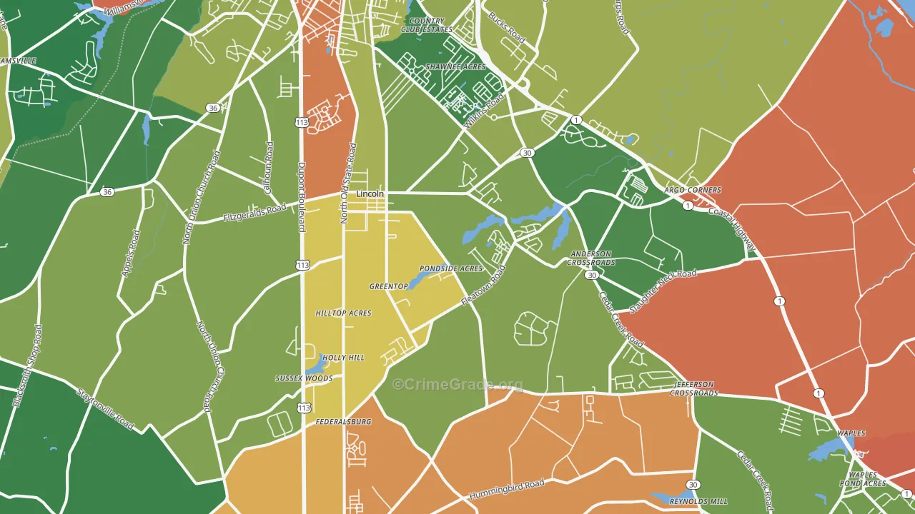 Lincoln, DE Map of Burglary Rates