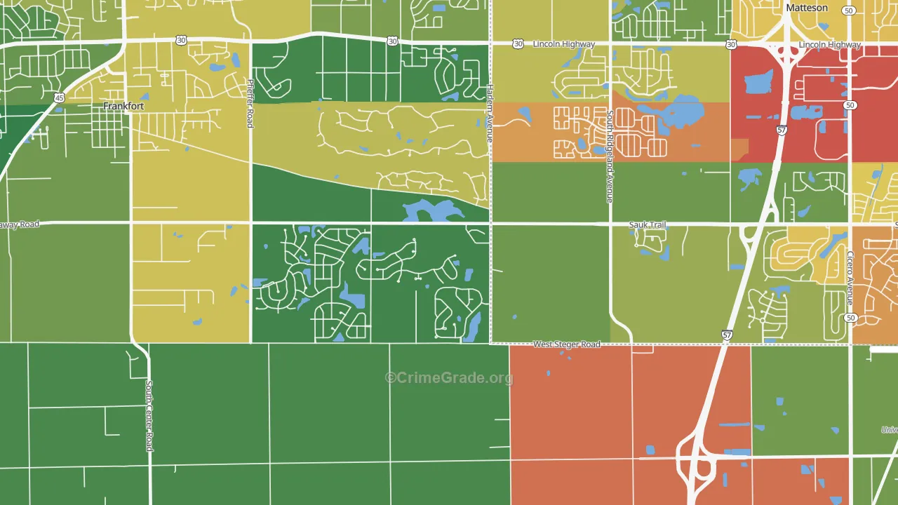 Lincoln Estates, IL Map of Burglary Rates