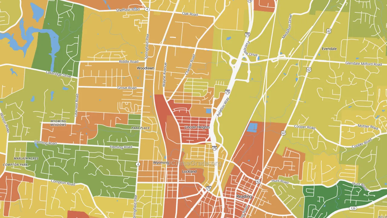 Lincoln Heights, OH Map of Burglary Rates