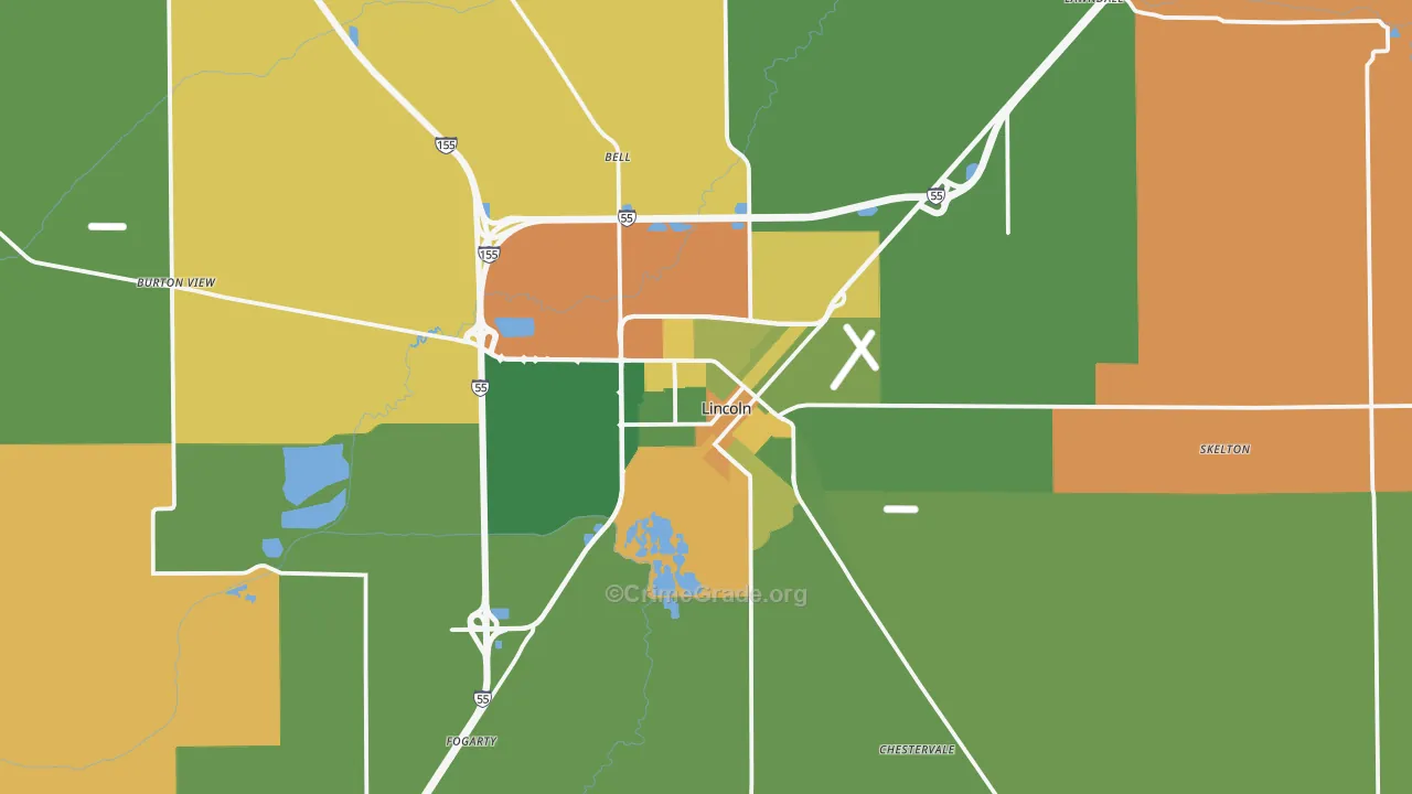Lincoln, IL Map of Burglary Rates