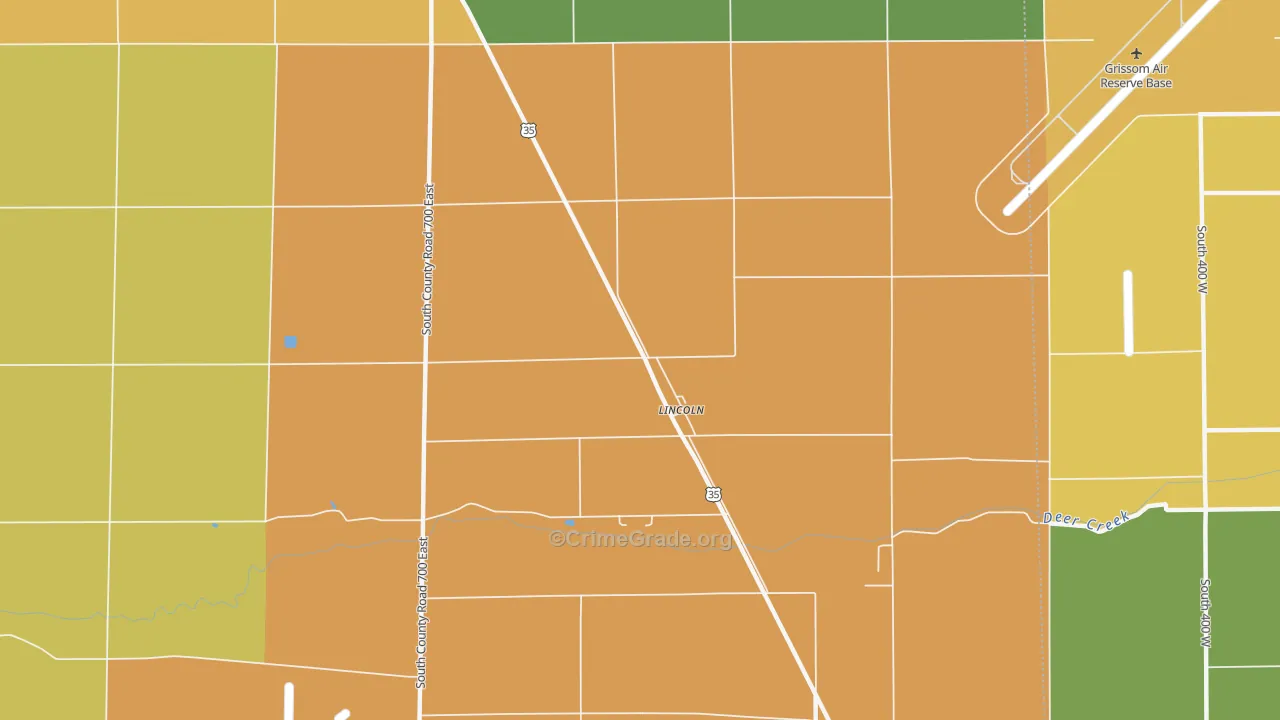 Lincoln, IN Map of Burglary Rates