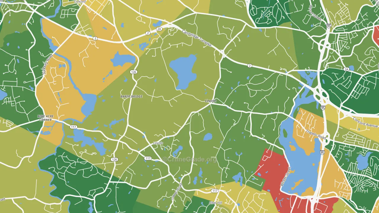 Lincoln, MA Map of Burglary Rates