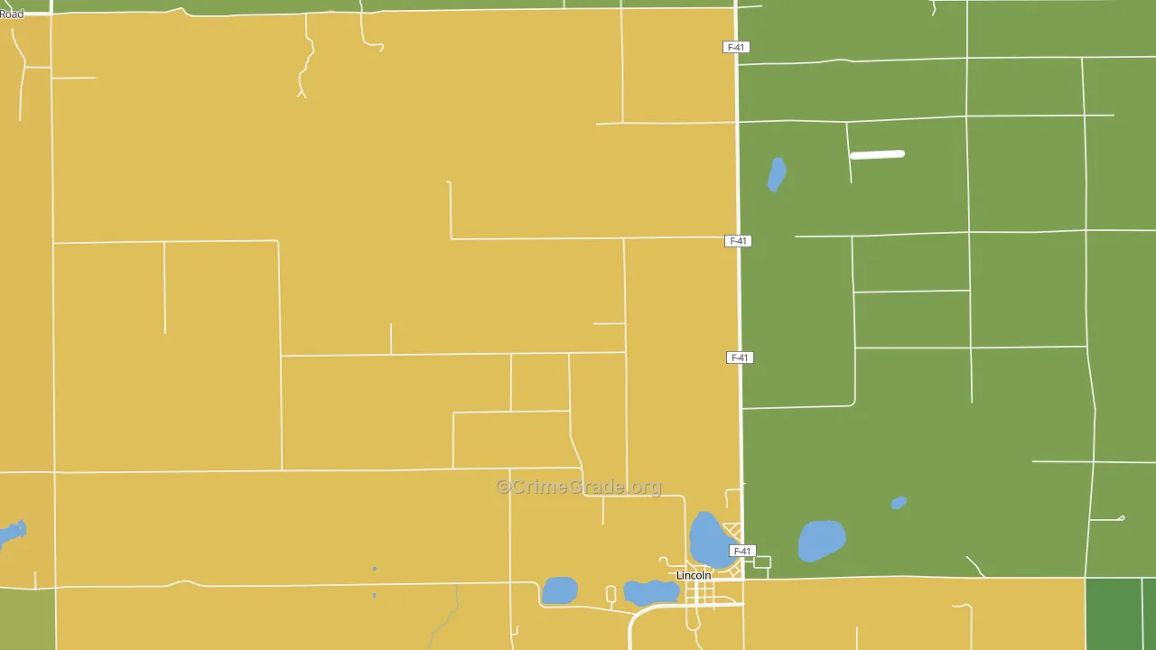 Lincoln, MI Map of Burglary Rates