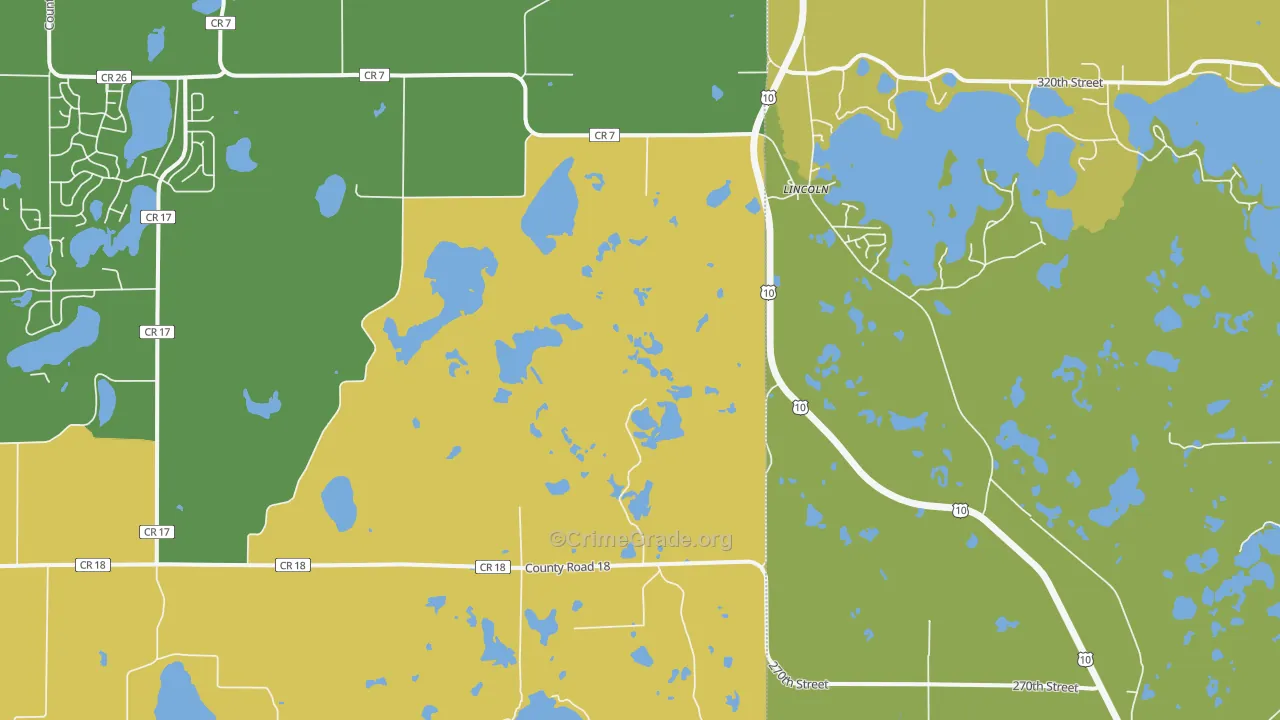 Lincoln, MN Map of Burglary Rates