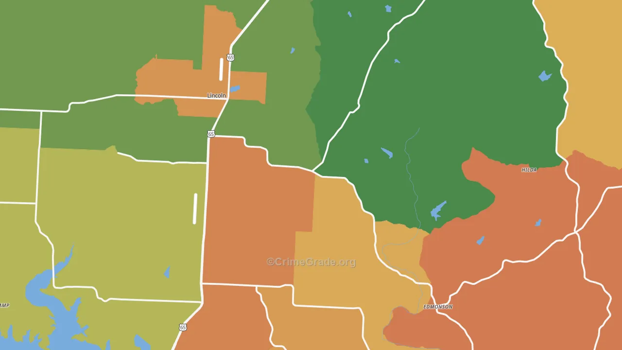 Lincoln, MO Map of Burglary Rates