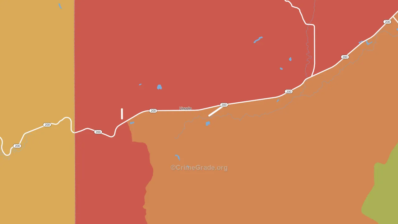 Lincoln, MT Map of Burglary Rates