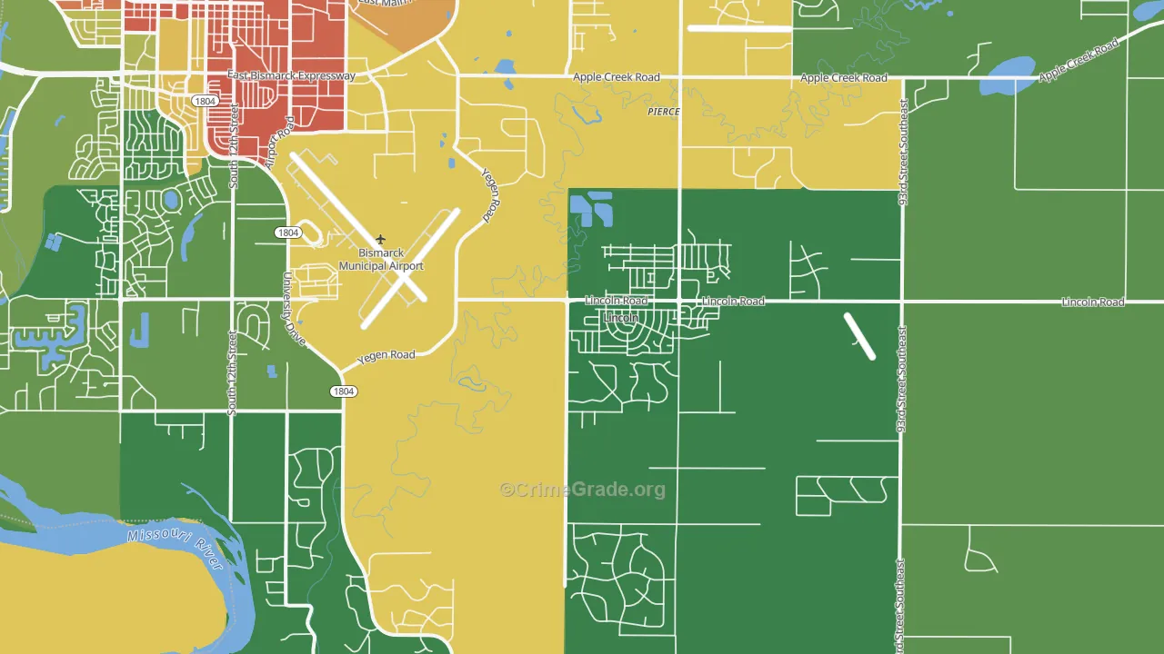 Lincoln, ND Map of Burglary Rates
