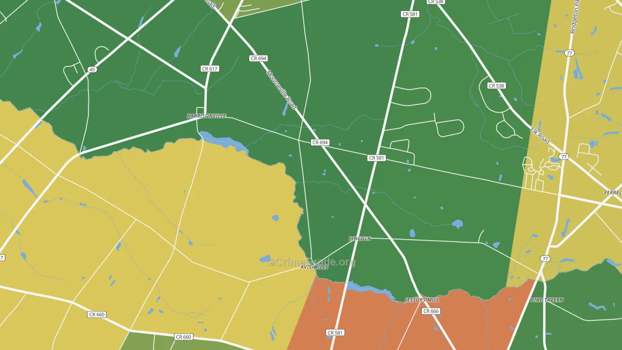 Lincoln, NJ Map of Burglary Rates