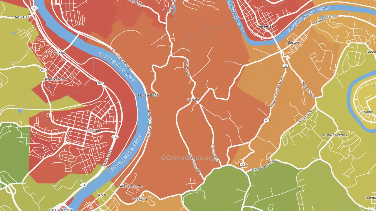 Lincoln, PA Map of Burglary Rates