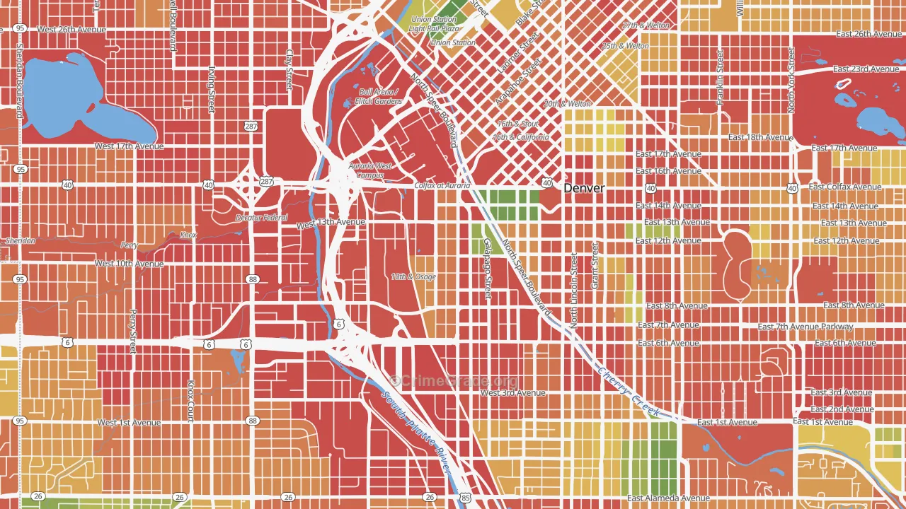 Lincoln Park, Denver, CO Map of Burglary Rates