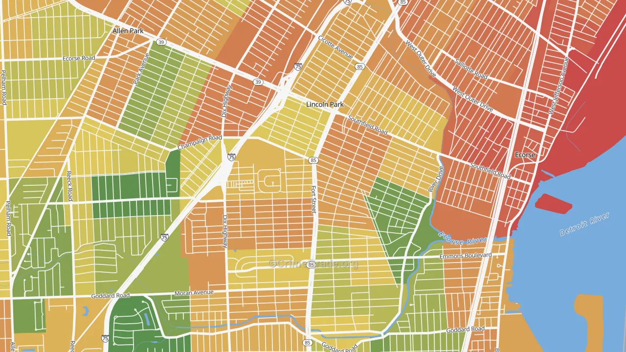 Lincoln Park, MI Map of Burglary Rates
