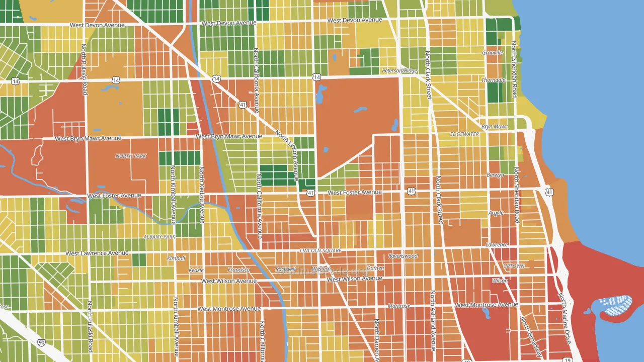 Lincoln Square, Chicago, IL Map of Burglary Rates