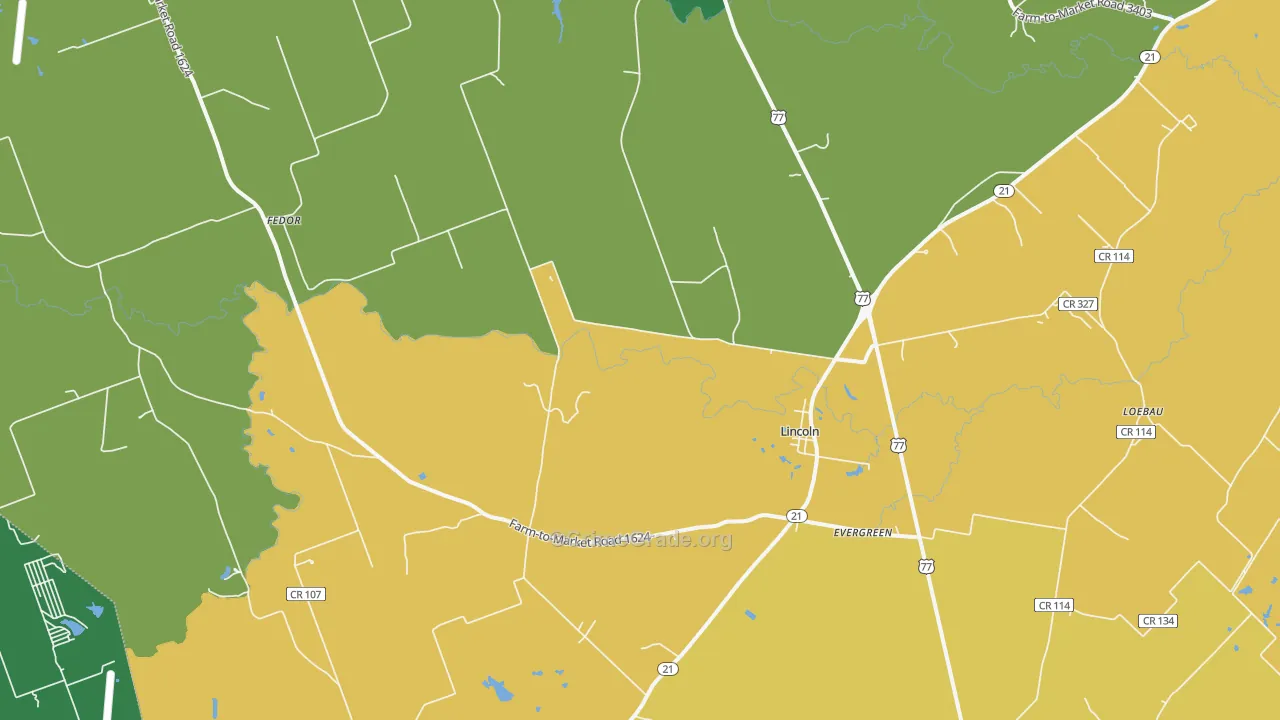Lincoln, TX Map of Burglary Rates