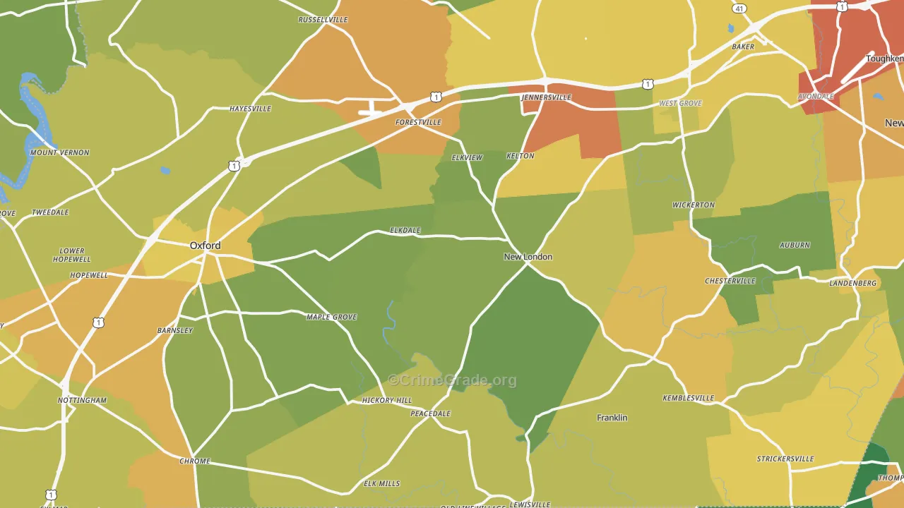 Lincoln University, PA Map of Burglary Rates