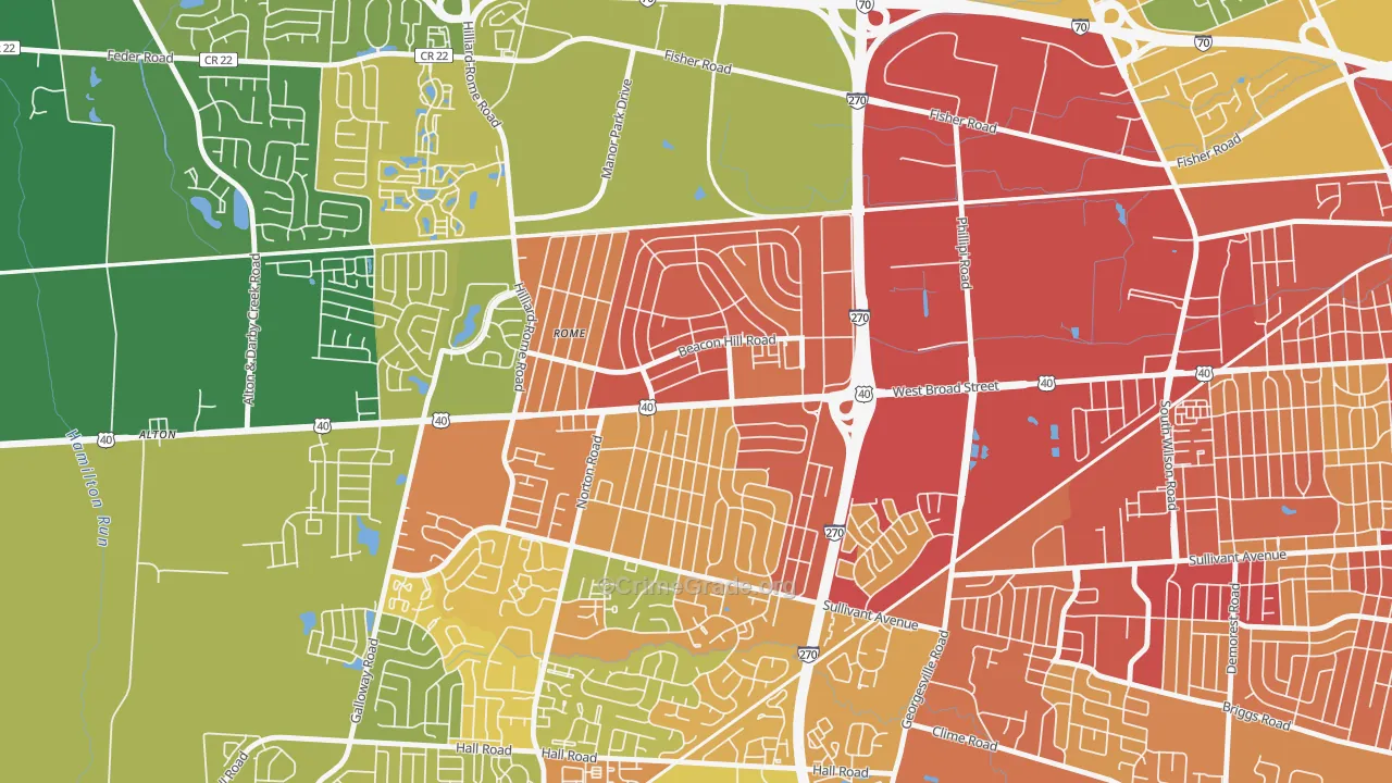Lincoln Village, OH Map of Burglary Rates