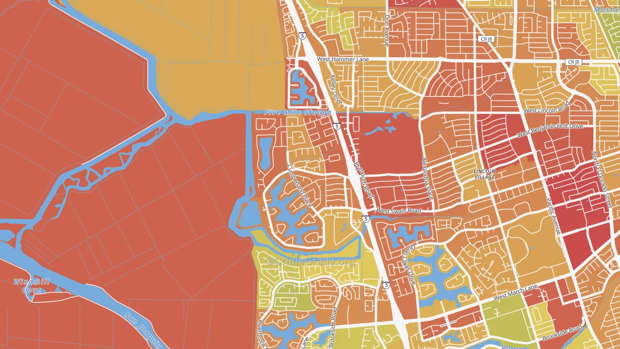 Lincoln Village West, Stockton, CA Map of Burglary Rates