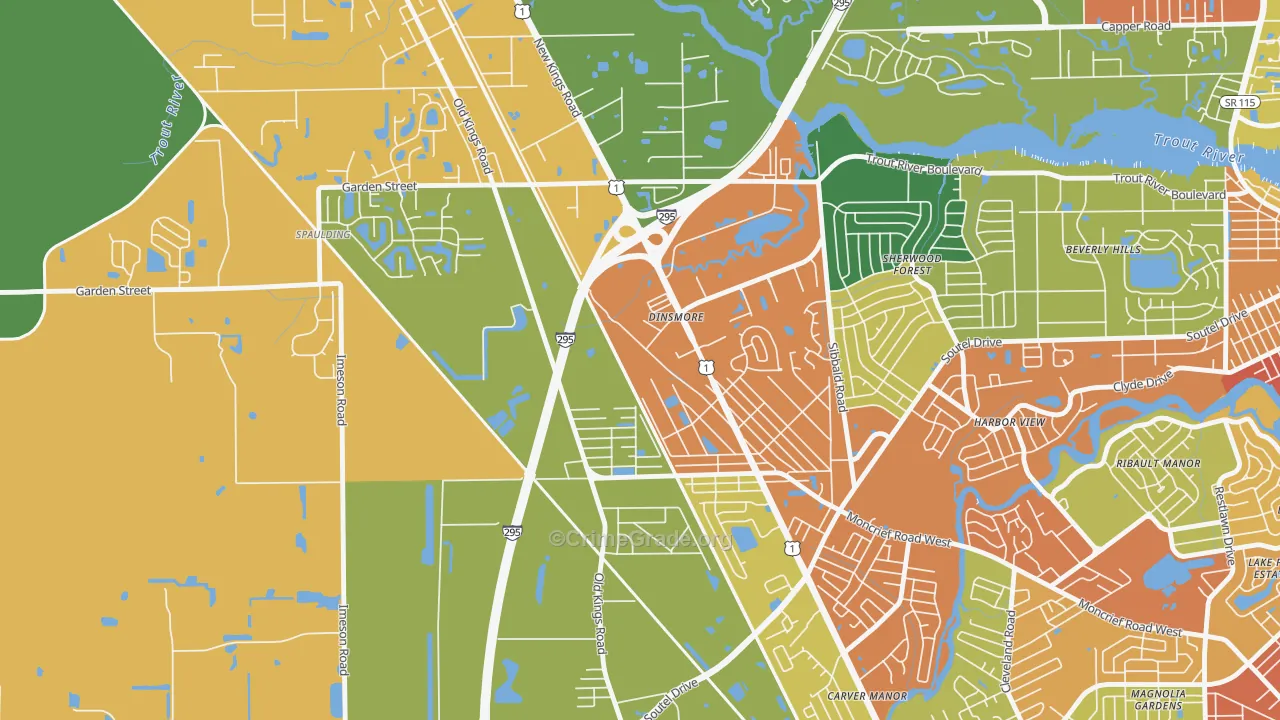 Lincoln Villas, Jacksonville, FL Map of Burglary Rates