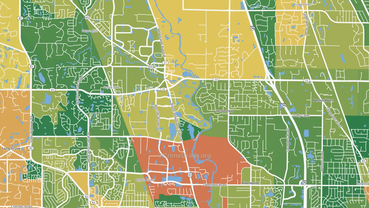 Lincolnshire, IL Map of Burglary Rates