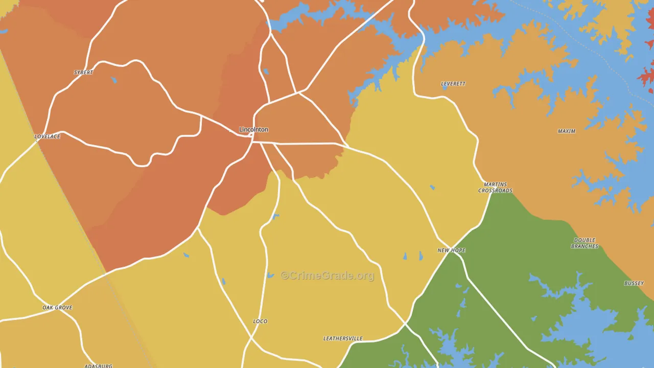 Lincolnton, GA Map of Burglary Rates