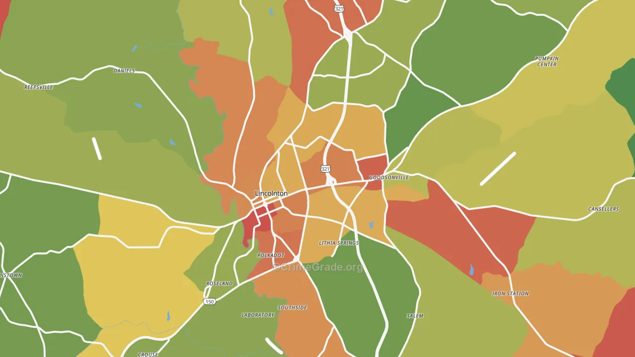 Lincolnton, NC Map of Burglary Rates