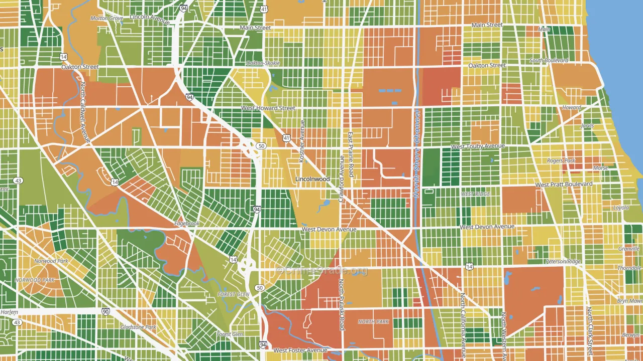 Lincolnwood, IL Map of Burglary Rates