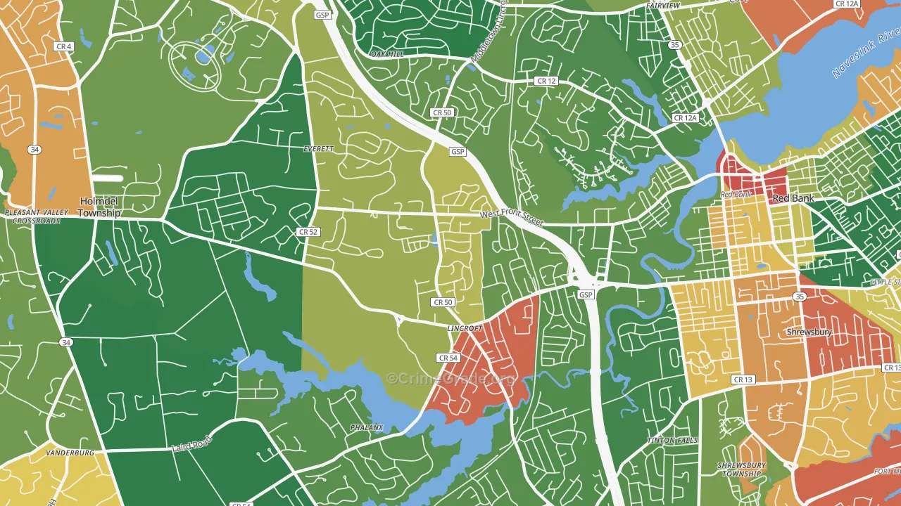 Lincroft, NJ Map of Burglary Rates