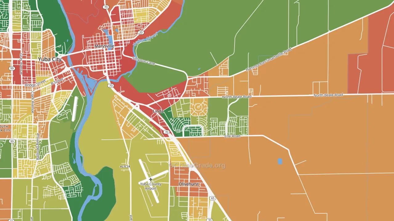 Linda, CA Map of Burglary Rates