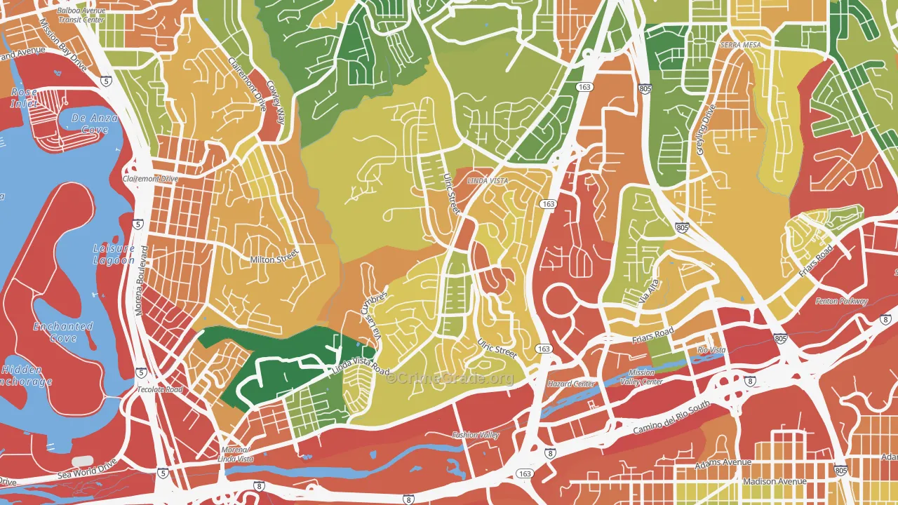Linda Vista, San Diego, CA Map of Burglary Rates