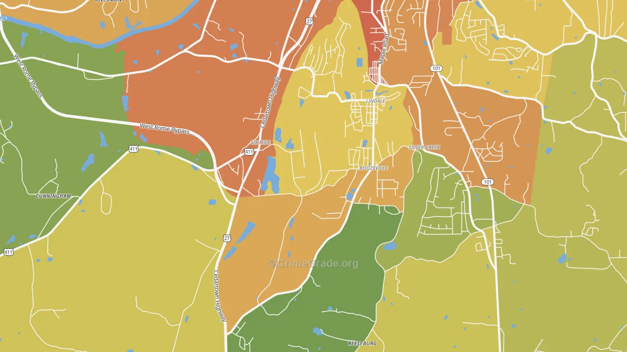 Lindale, GA Map of Burglary Rates
