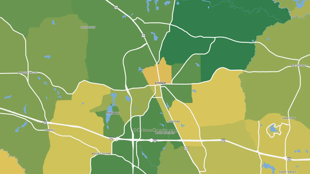 Lindale, TX Map of Burglary Rates