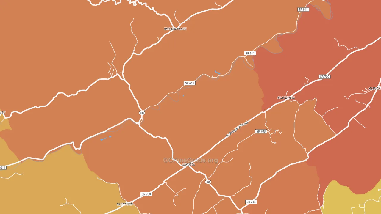 Lindell, VA Map of Burglary Rates