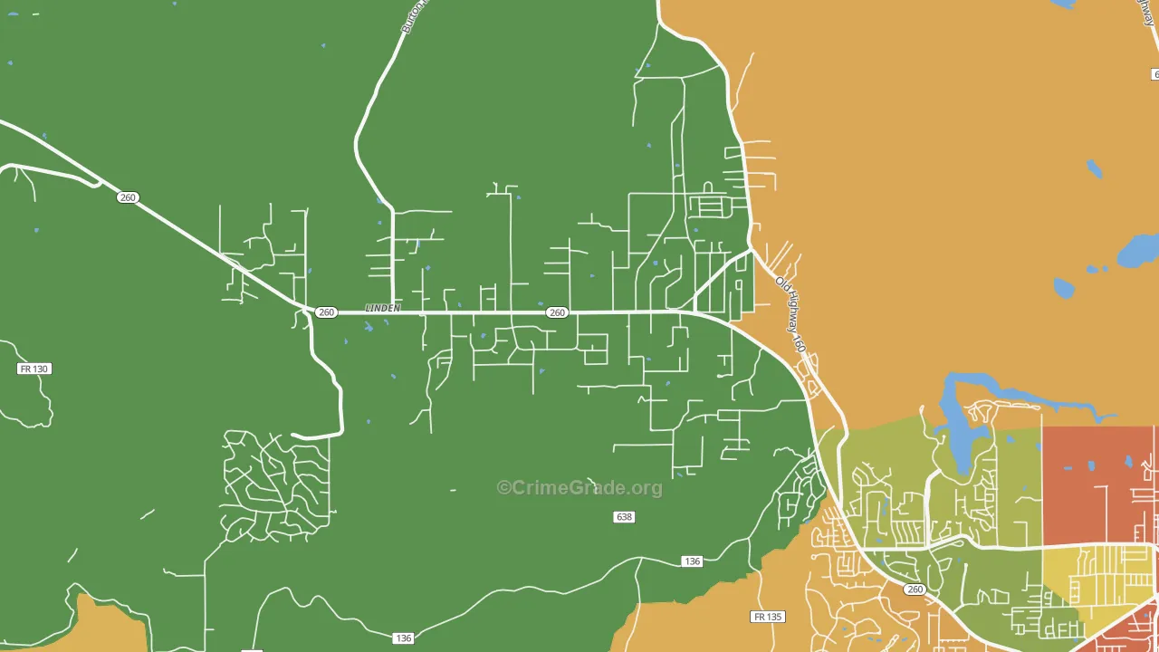 Linden, AZ Map of Burglary Rates