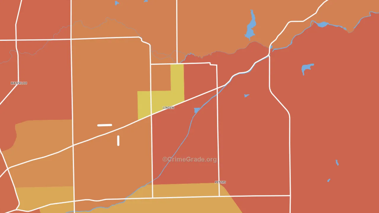 Linden, CA Map of Burglary Rates