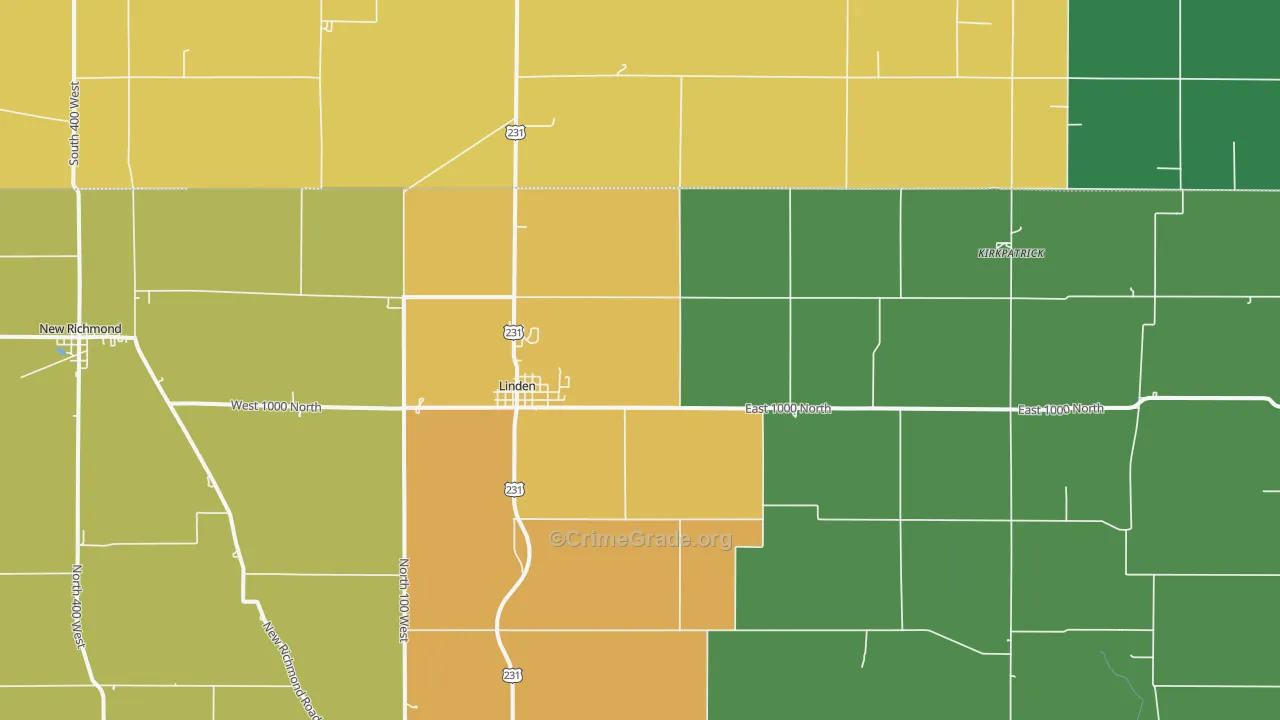 Linden, IN Map of Burglary Rates