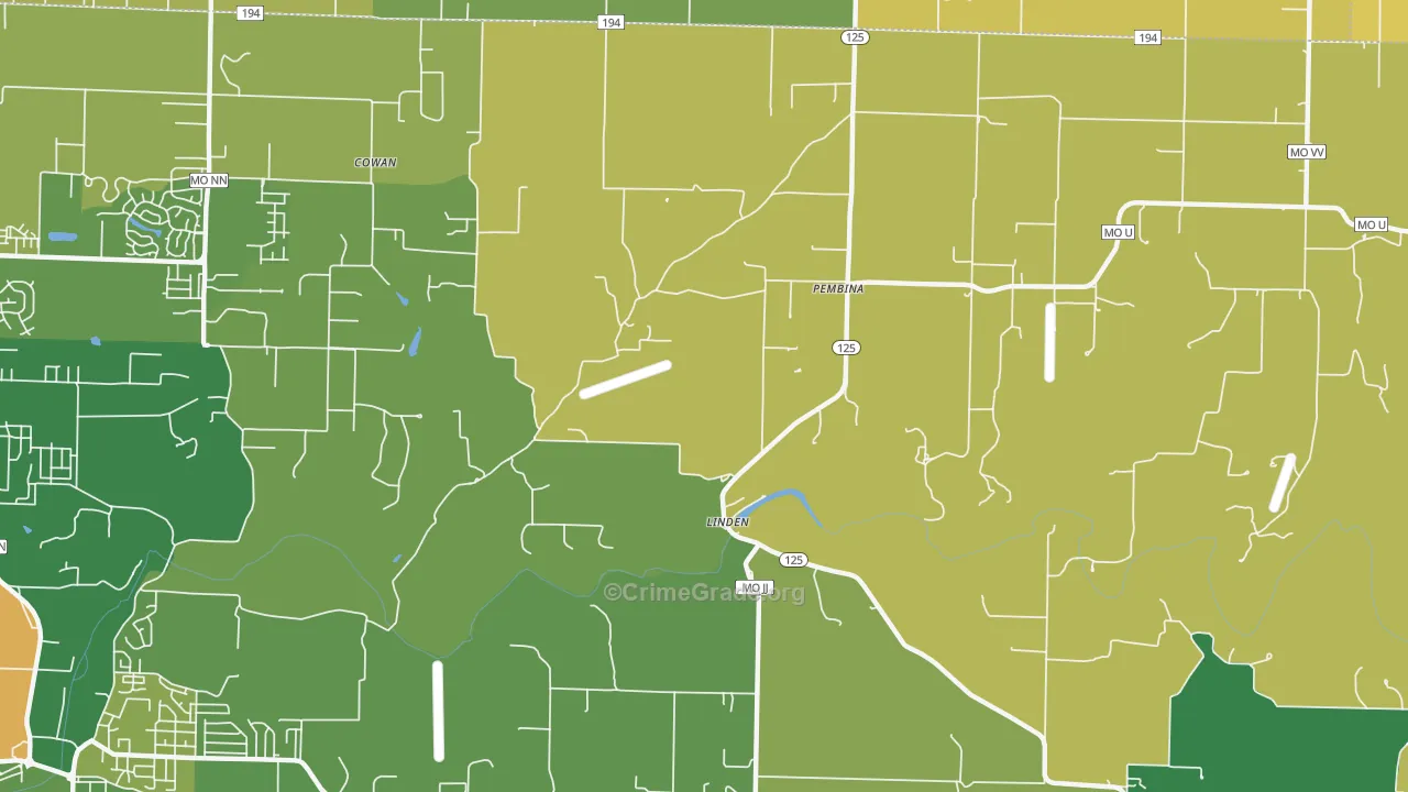 Linden, MO Map of Burglary Rates
