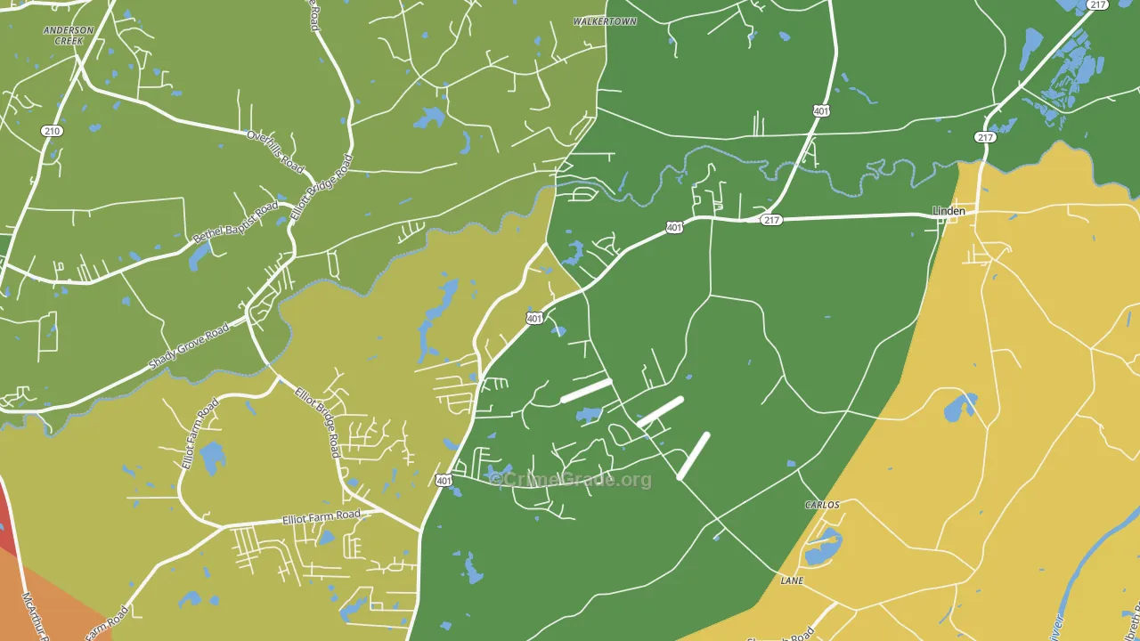 Linden, NC Map of Burglary Rates