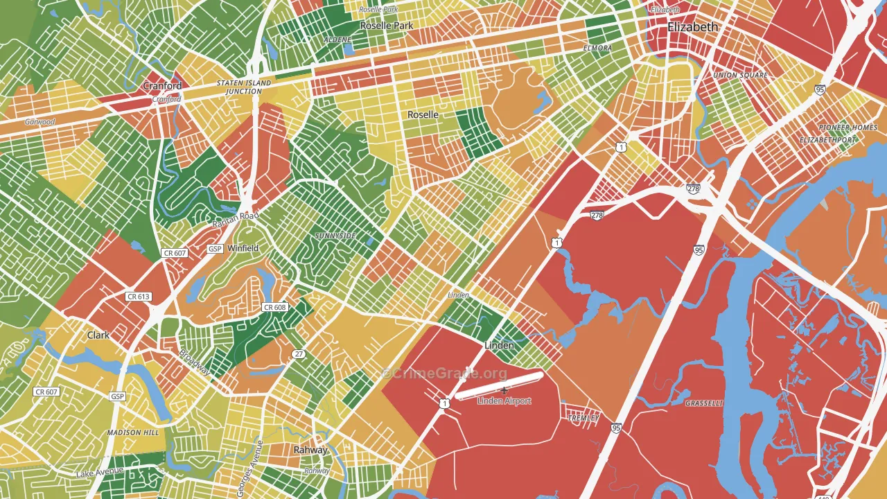 Linden, NJ Map of Burglary Rates