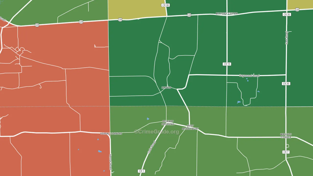 Linden, NY Map of Burglary Rates