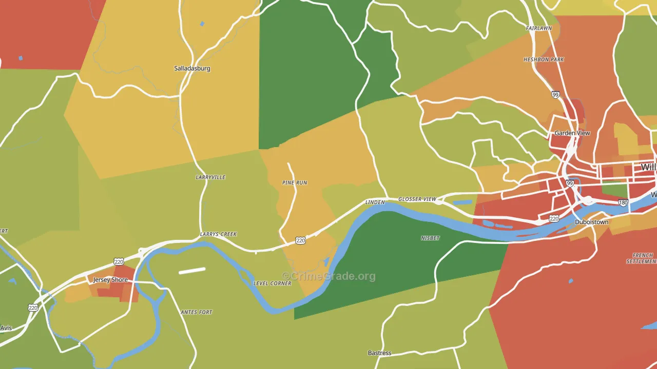 Linden, PA Map of Burglary Rates