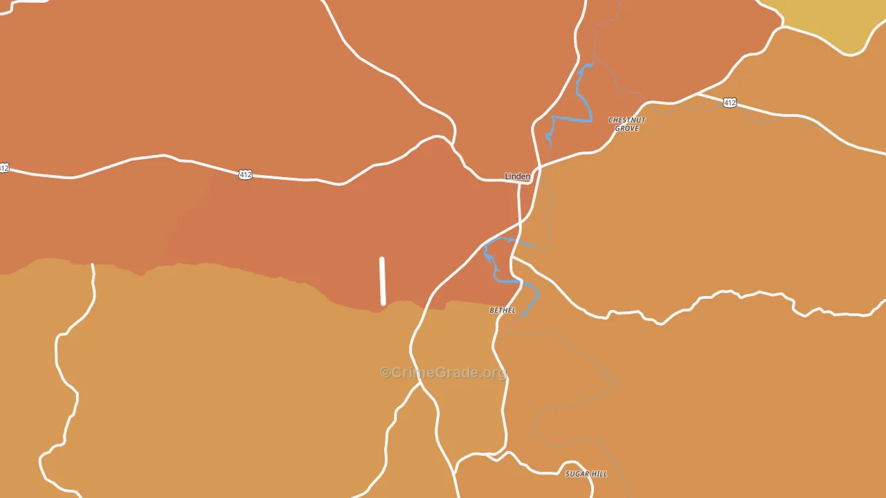 Linden, TN Map of Burglary Rates