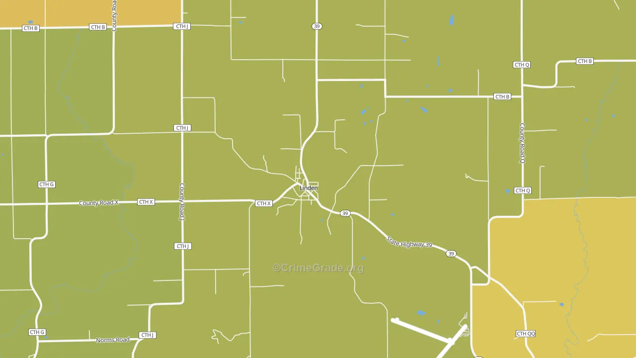 Linden, WI Map of Burglary Rates