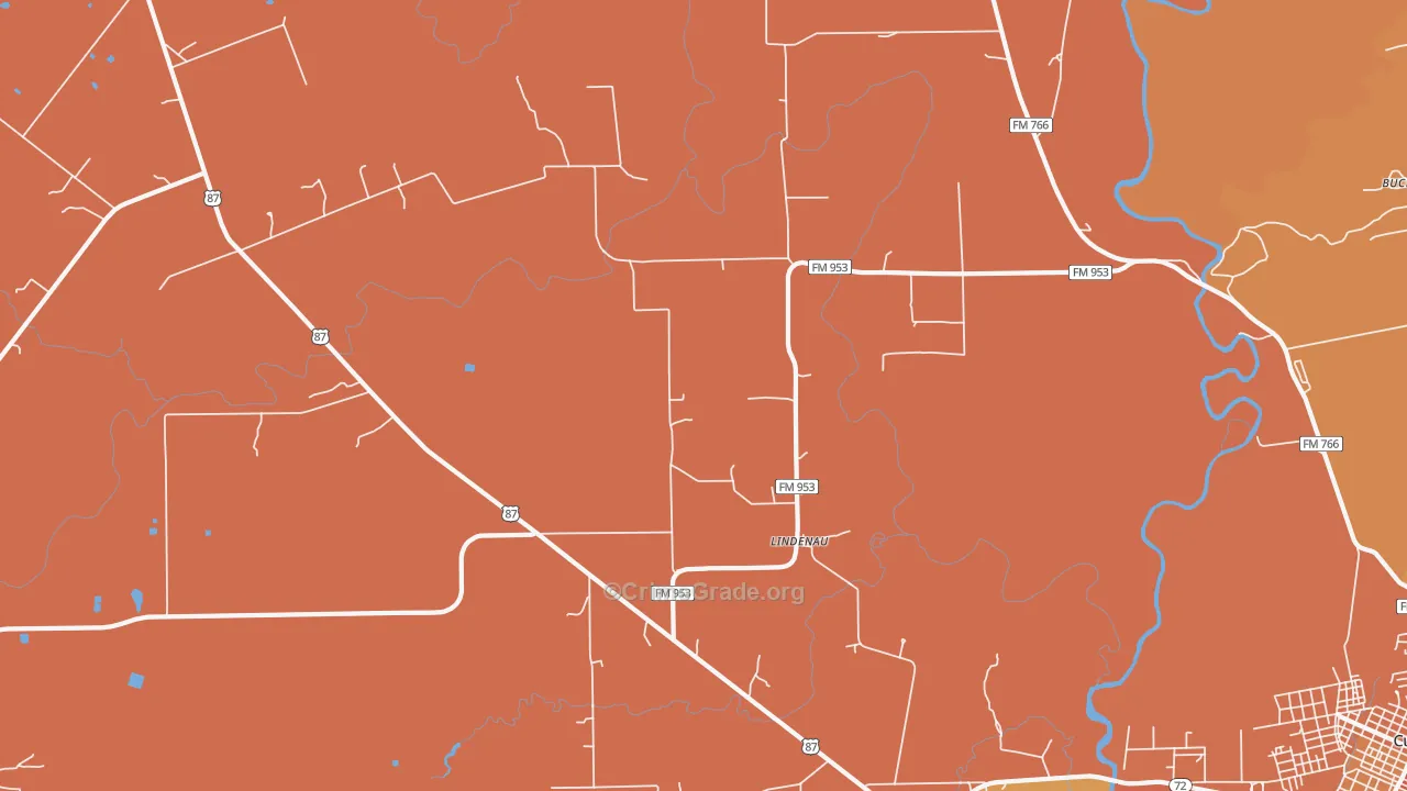 Lindenau, TX Map of Burglary Rates
