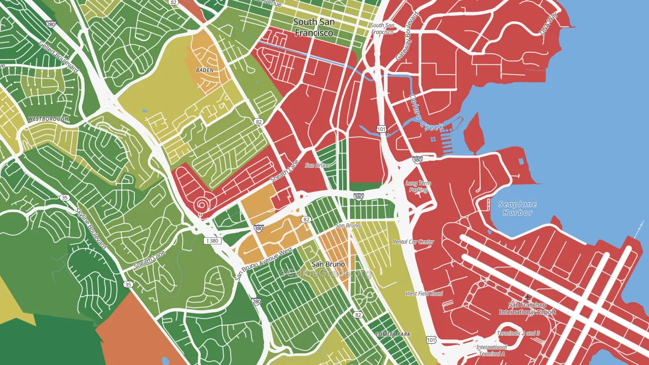 Lindenville, South San Francisco, CA Map of Burglary Rates