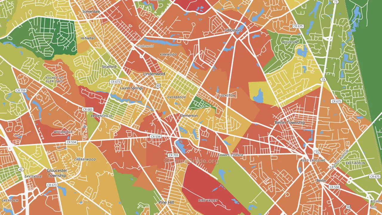 Lindenwold, NJ Map of Burglary Rates