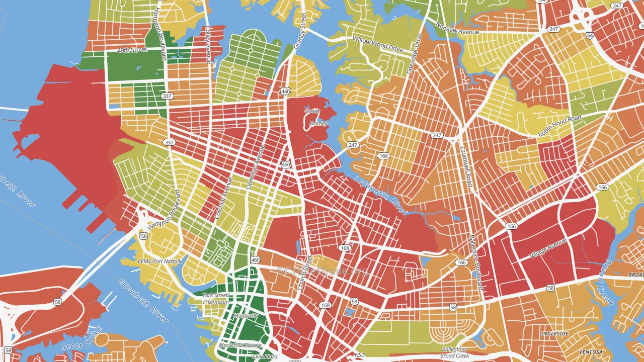 Lindenwood, Norfolk, VA Map of Burglary Rates