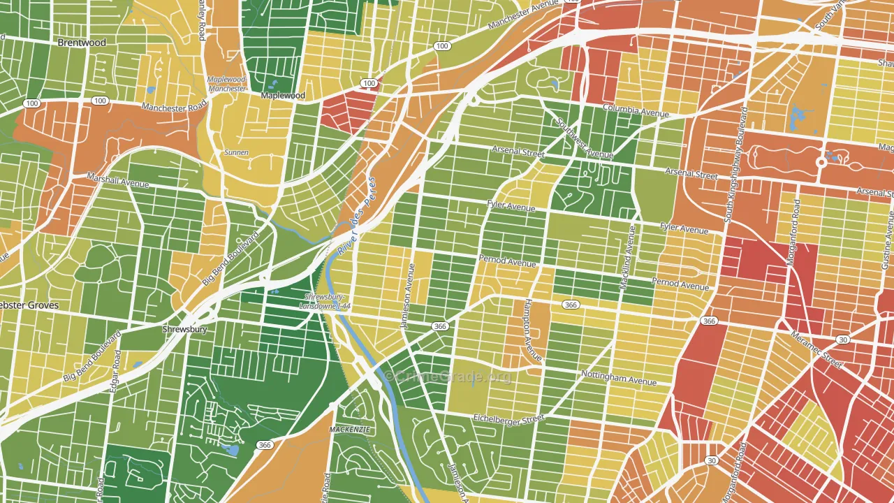Lindenwood Park, St. Louis, MO Map of Burglary Rates